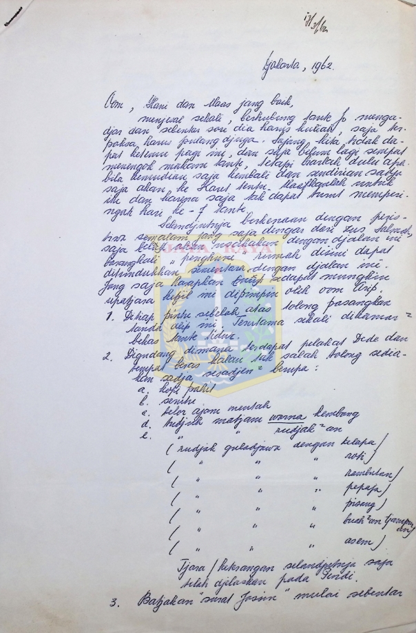 Surat tulisan tangan untuk Oom, Hani, dan Maas (17 Maret 1962)