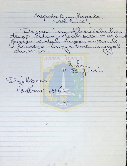 Surat tulisan tangan HB Jassin untuk guru Maslinah (13 Maret 1962)