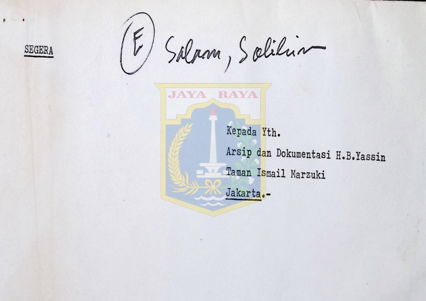 Surat dari Solichin Salam untuk PDS H.B. Yassin