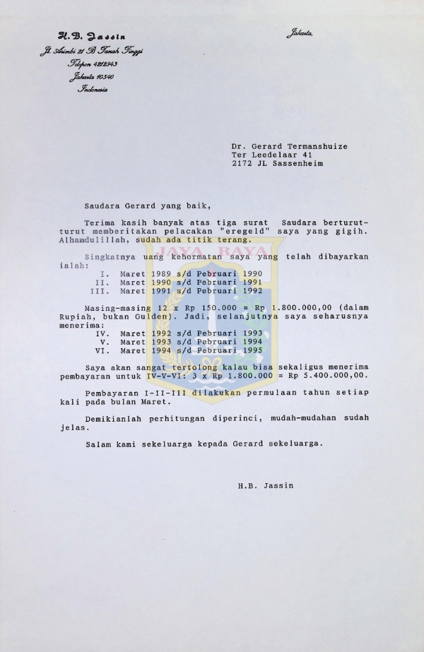 Surat HB Jassin untuk Gerard Termanshuize