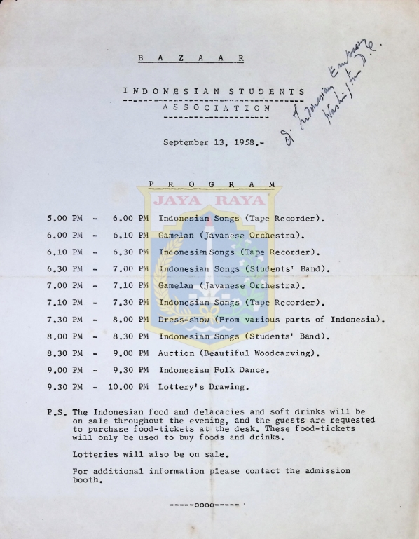 Bazaar Indonesian students association (13 September 1958)