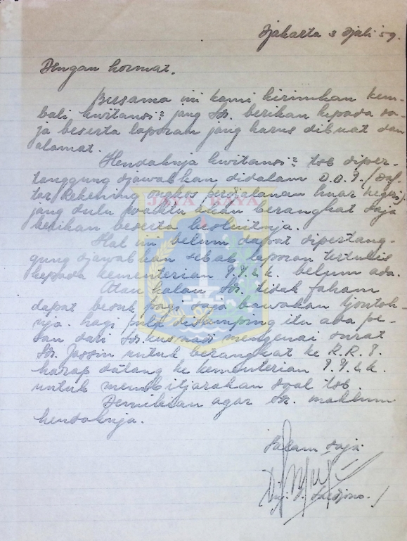 Surat HB Jassin dari Soedjono (3 Juli 1959)