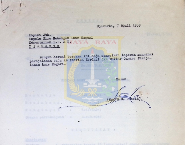 Surat HB Jassin untuk Kepala Biro Hubungan Luar Negeri (7 Juli 1959)