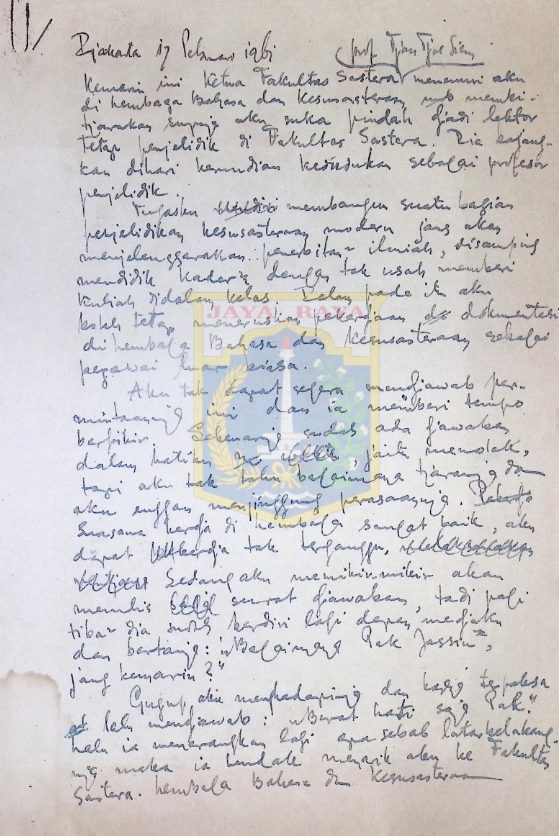 Catatan harian HB Jassin (17 Februari 1961)