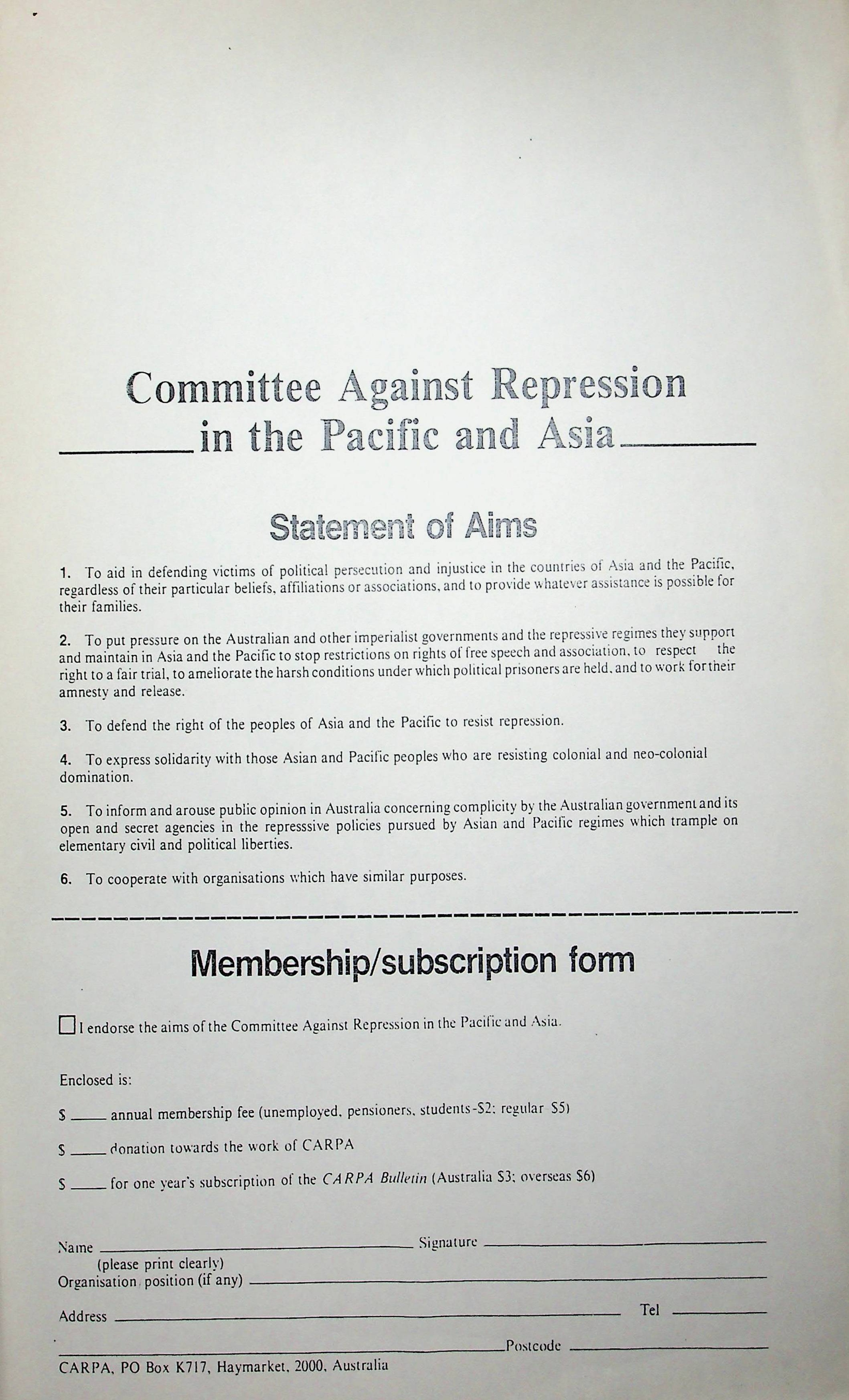 Committe against repression in the Pacific and Asia