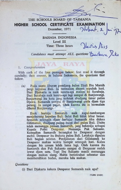 The schools board of Tasmania higher school certificate examination