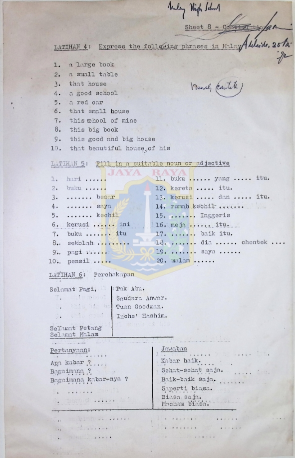Soal latihan bahasa Melayu di Australia