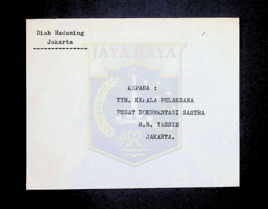 Surat dari Diah Hadaning untuk Kepala Pelaksana PDS H.B. Jassin