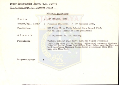 Biodata sastrawan - Diah Sukarno