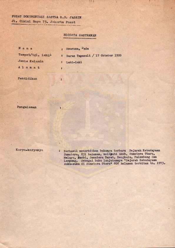 Biodata Sastrawan : Dada Meuraxa