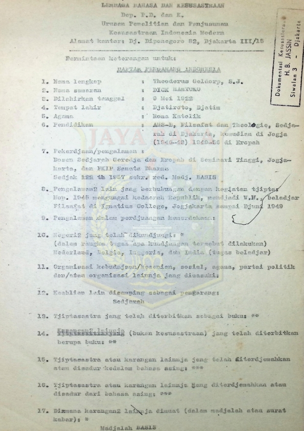 Daftar Pengarang Indonesia - Dick Hartoko