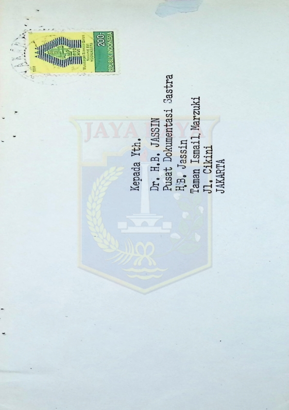 Surat dari Dewan Redaksi Majalah Basis untuk H.B. Jassin