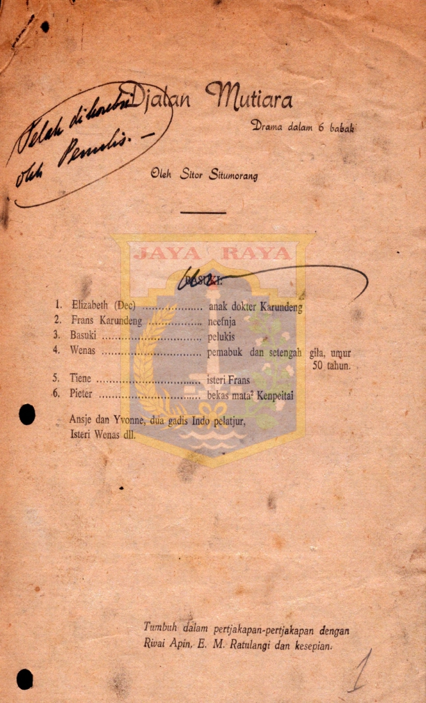 Djalan mutiara - drama dalam 6 babak sambungan sebelumnya