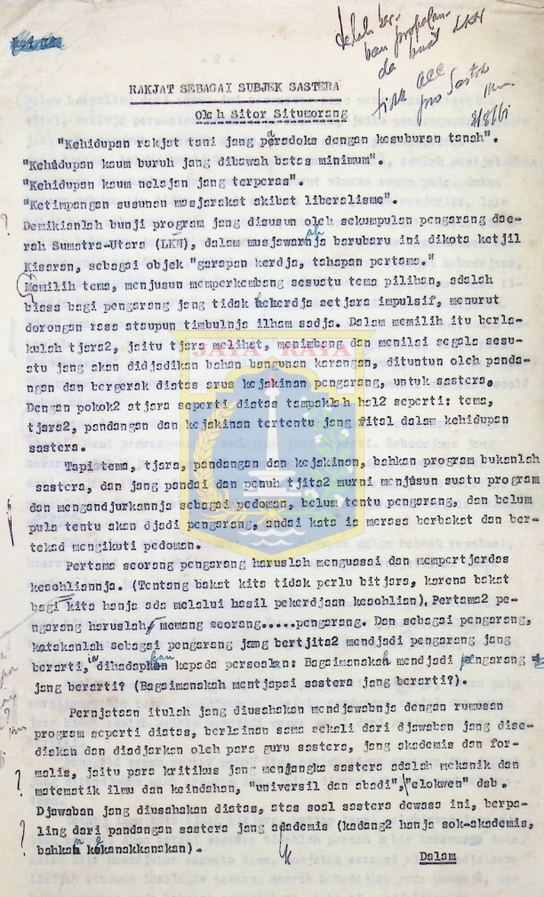 Rakjat sebagai subjek sastera