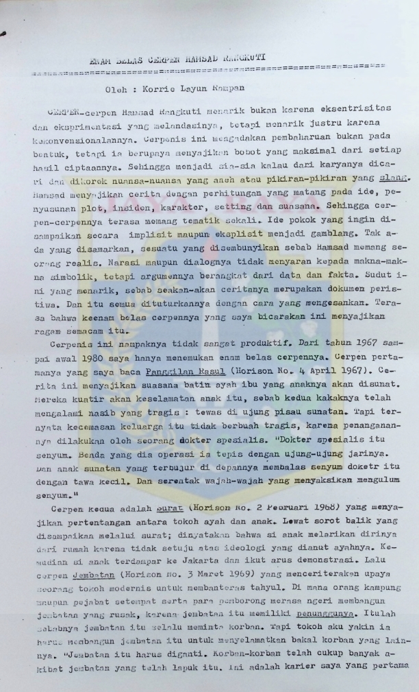 Enam belas cerpen Hamsad Rangkuti