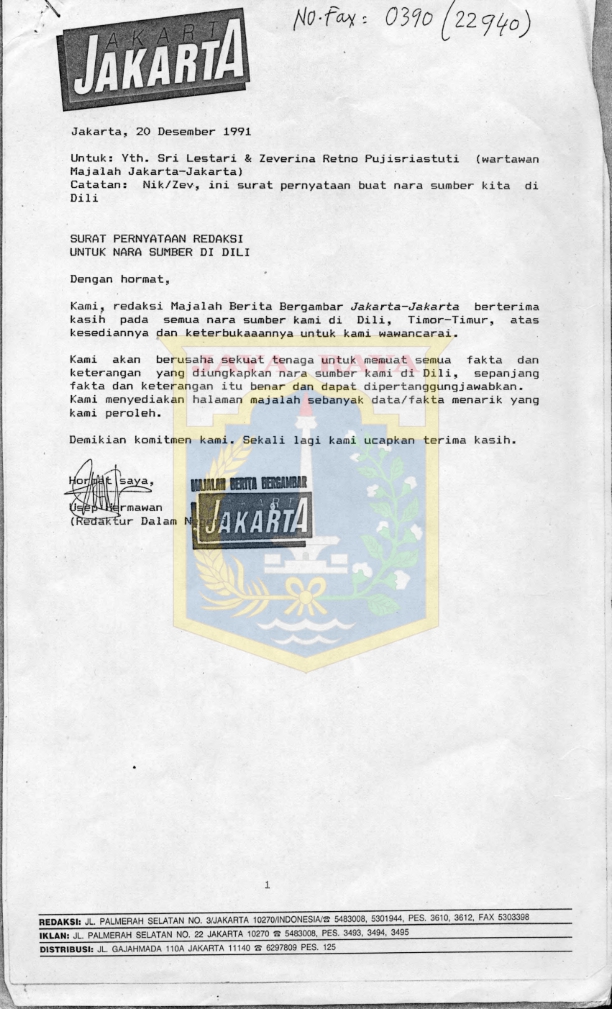 Surat dari Usep Hermawan untuk Sri Lestari & Zeverina Retno Pujisrituti