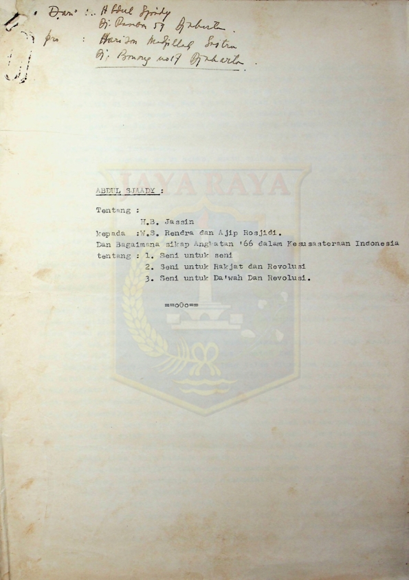 Abdul Sjaady tentang H.B. Jassin dan bagaimana sikap Angkatan '66 dalam Kesusasteraan Indonesia