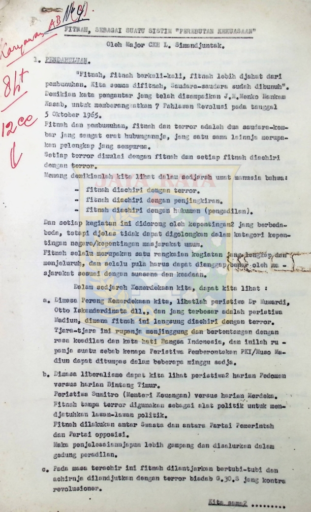 Fitnah, sebagai suatu sistim perebutan kekuasaan / Major CKH L. Simandjuntak