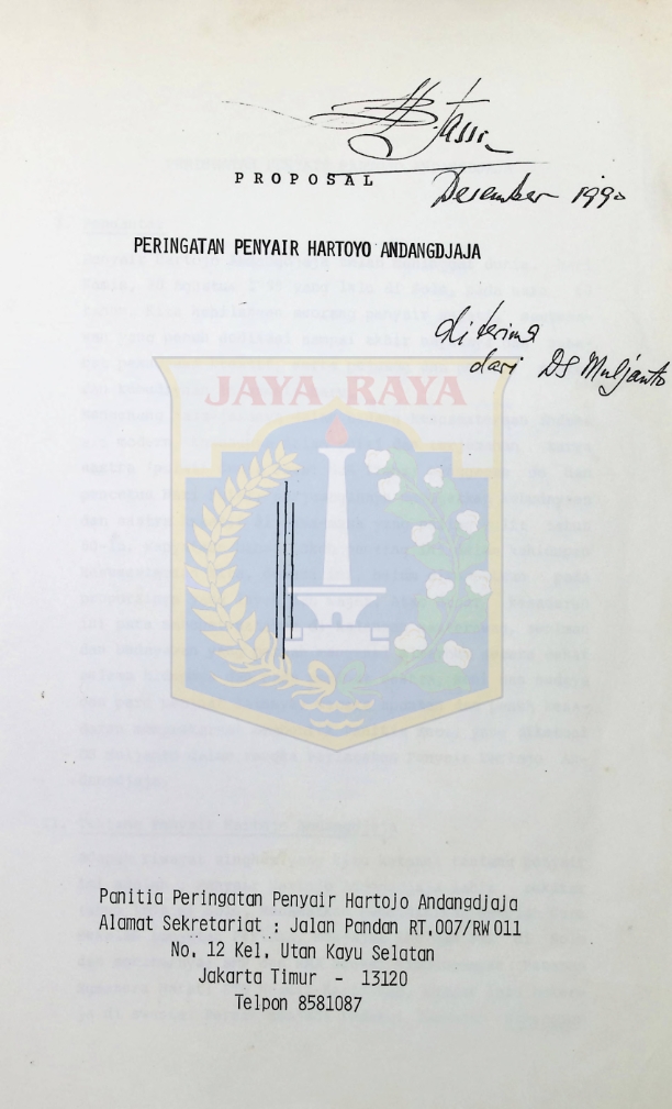 Proposal : peringatan penyair hartoyo andangdjaja