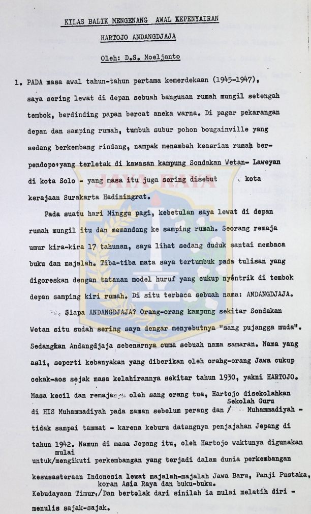 Kilas balik mengenang awal kepenyairan Hartojo Andangdjaja