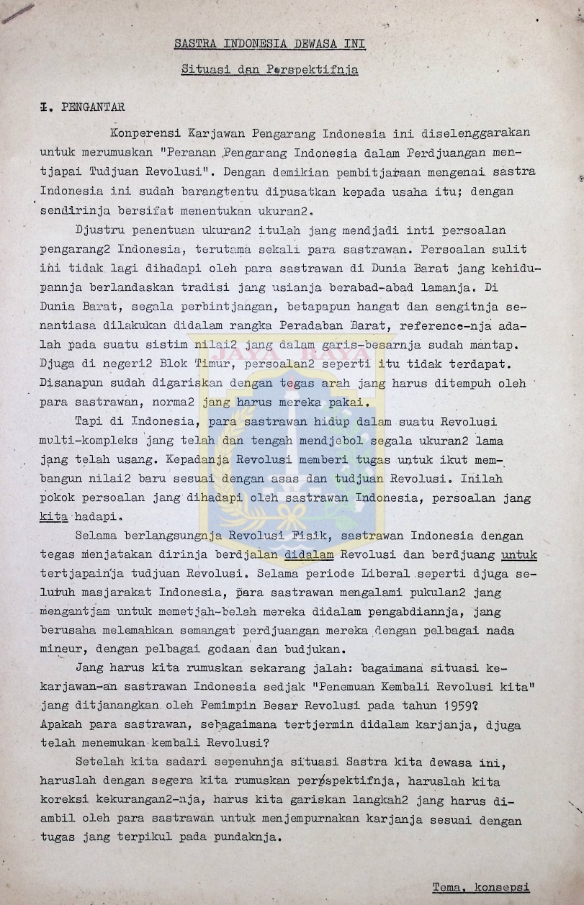 Sastra Indonesia dewasa ini, situasi dan perspektifnya