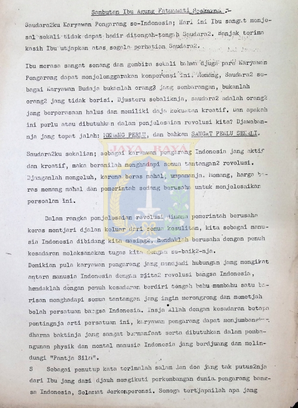 Sambutan Ibu Agung Fatmawati Soekarno