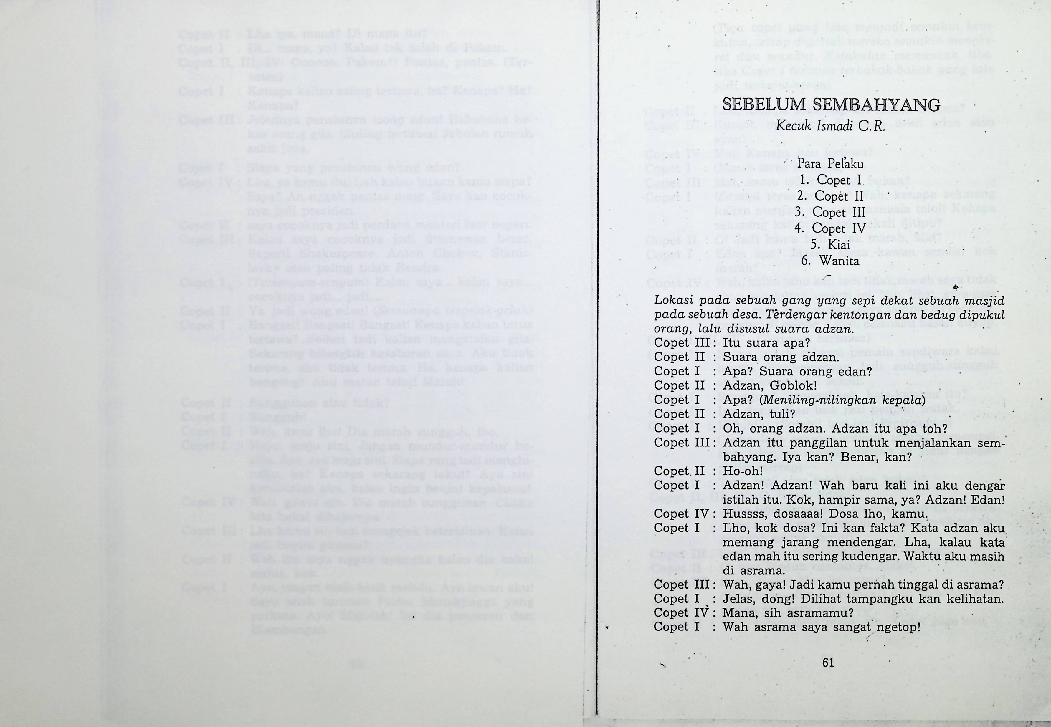 Drama, sebelum sembahyang / Kecuk Ismadi C.R.
