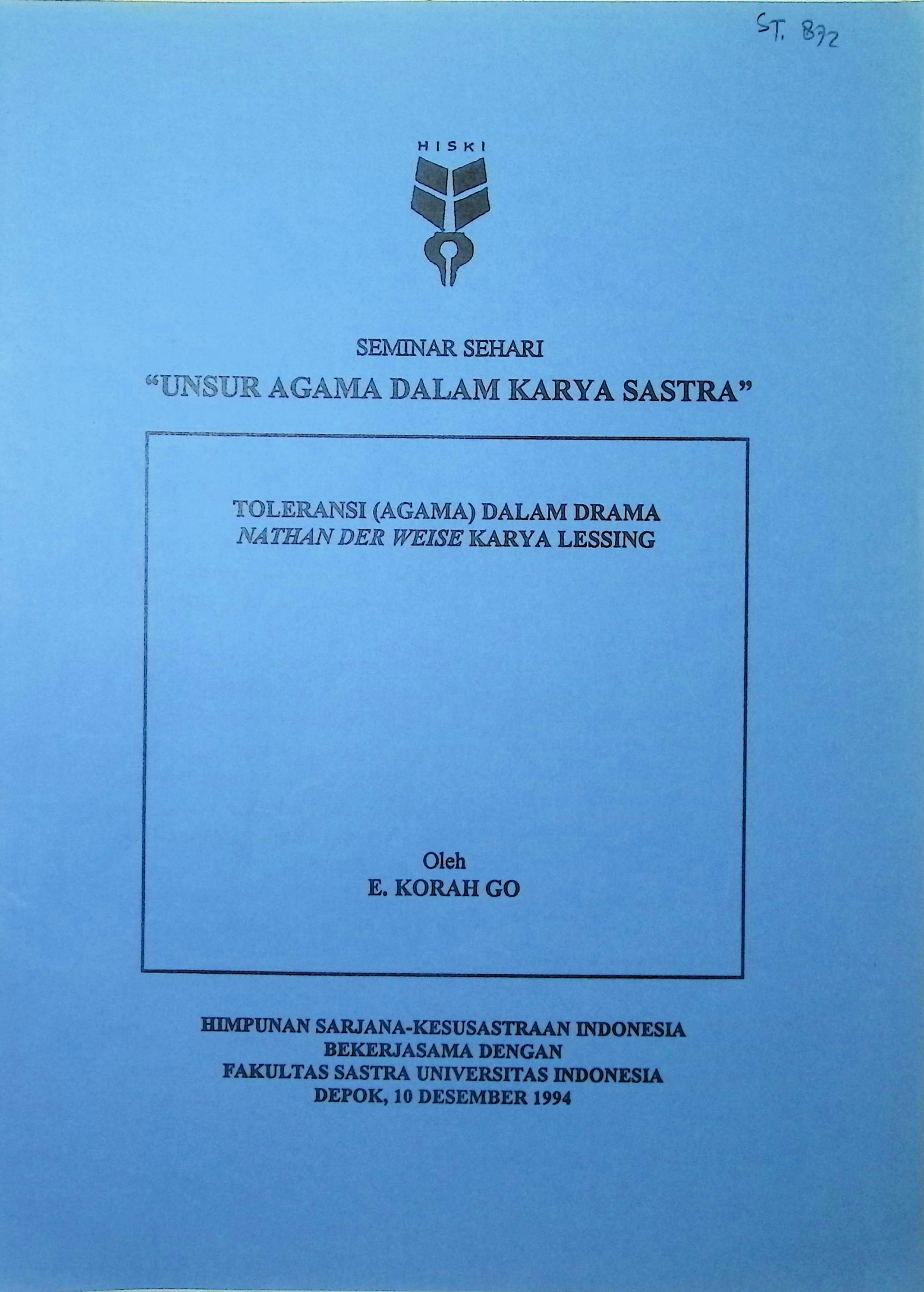 Toleransi (agama)dalam Nathan Der Weise karya Lessing