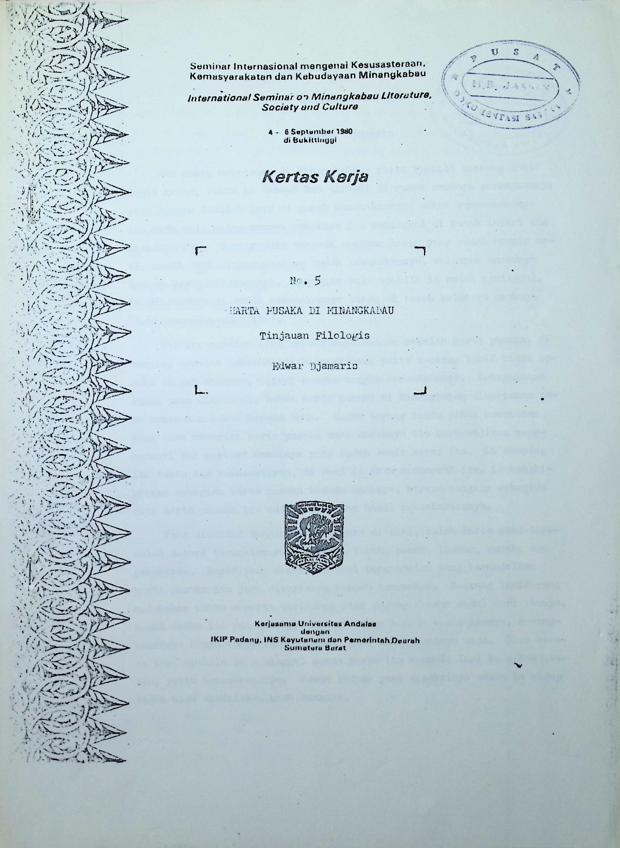 Harta pusaka di Minangkabau . tinjauan filologis