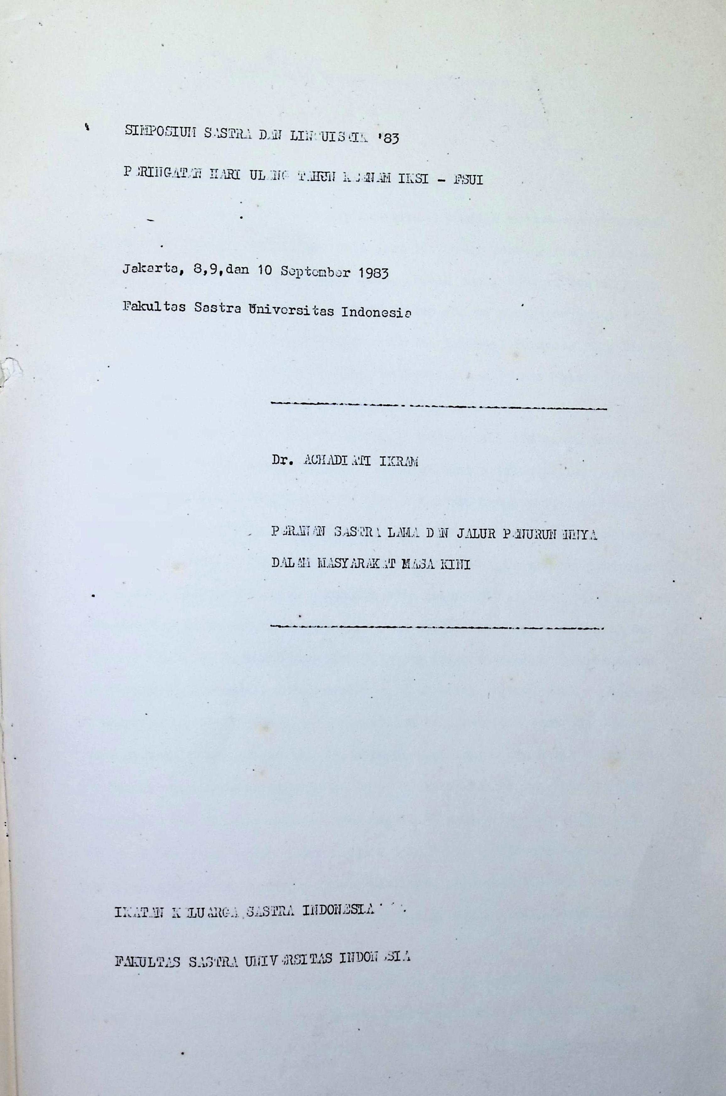 Peranan sastra lama dan jalur penurunannya dalam masyarakat masa kini