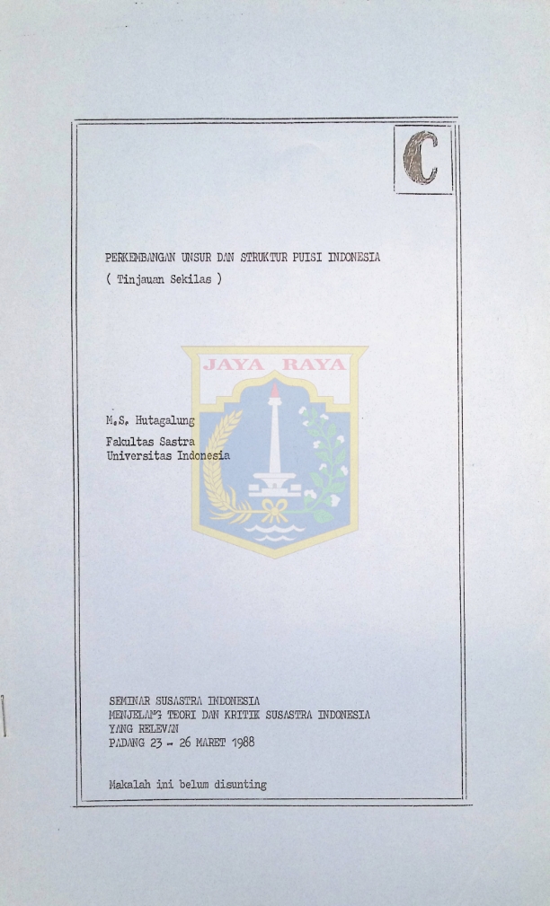 Perkembangan unsur dan struktur puisi Indonesia (tinjauan sekilas)