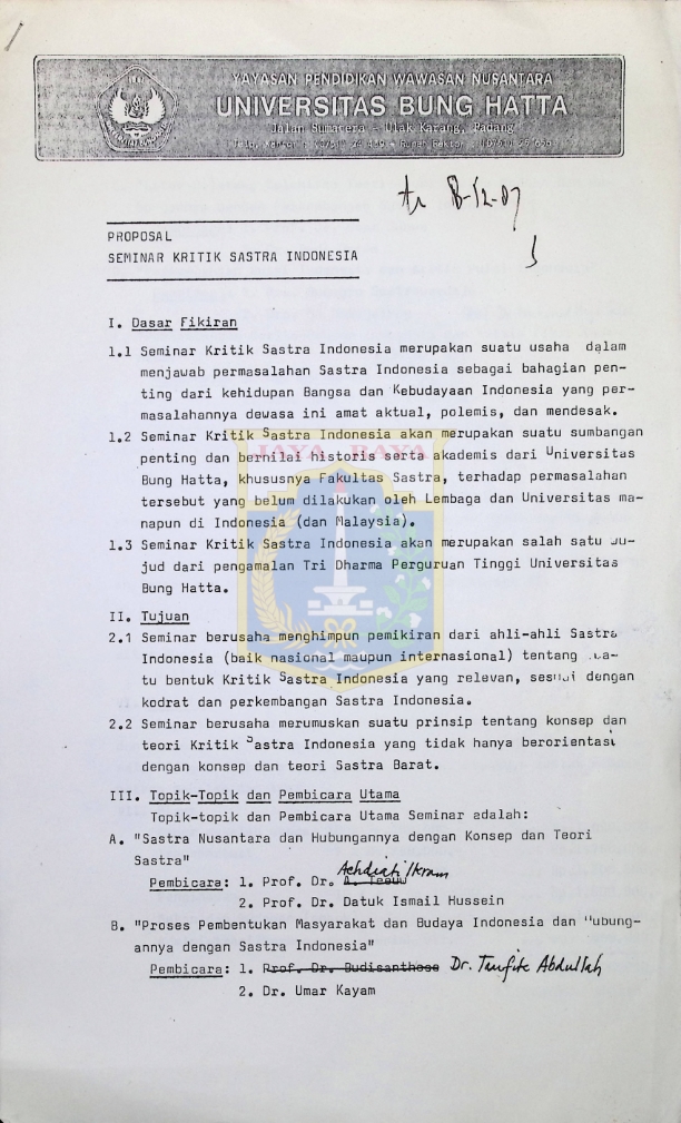 Proposal seminar kritik sastra Indonesia