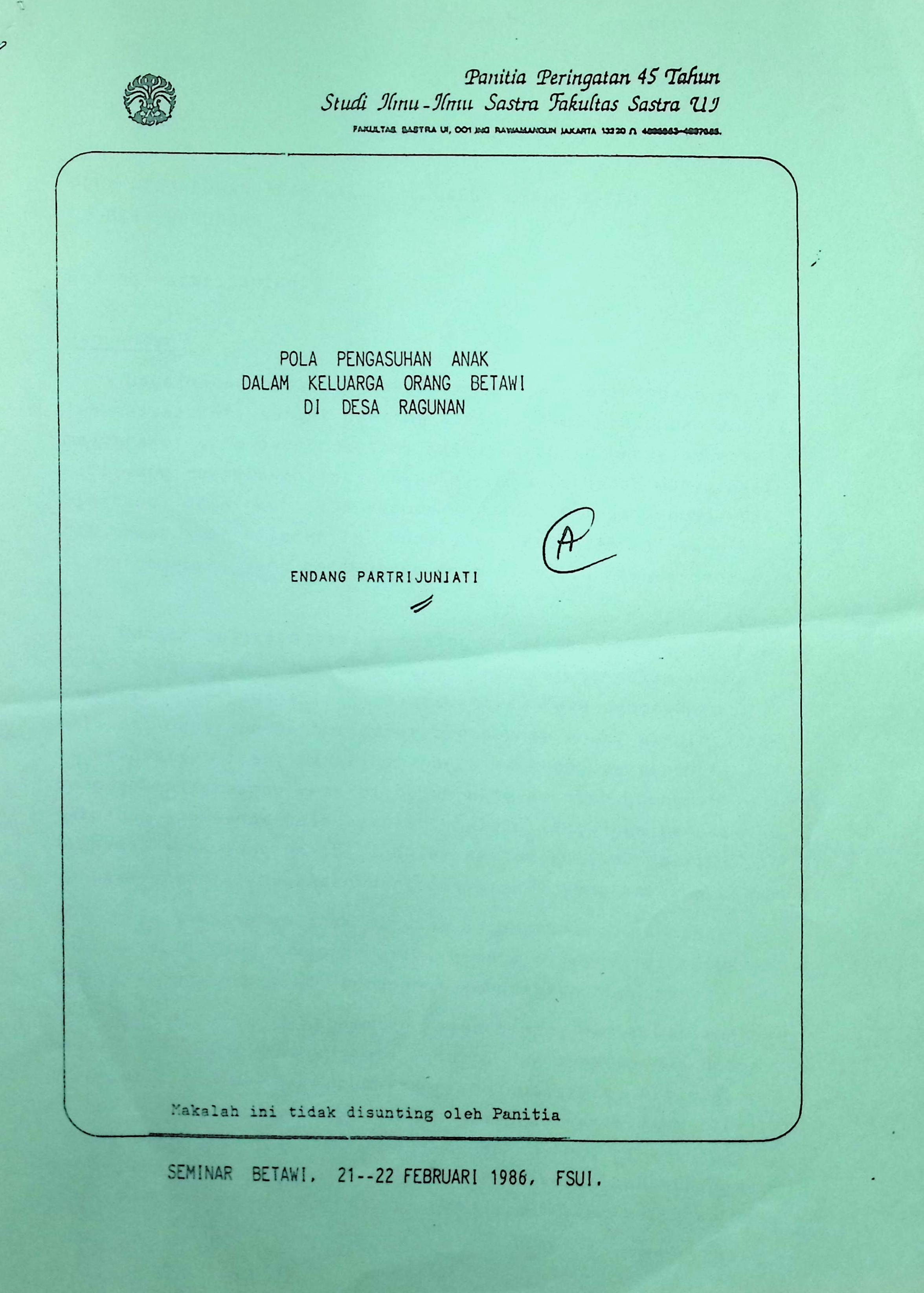 Pola pengasuhan anak dalam keluarga orang betawi di desa Ragunan