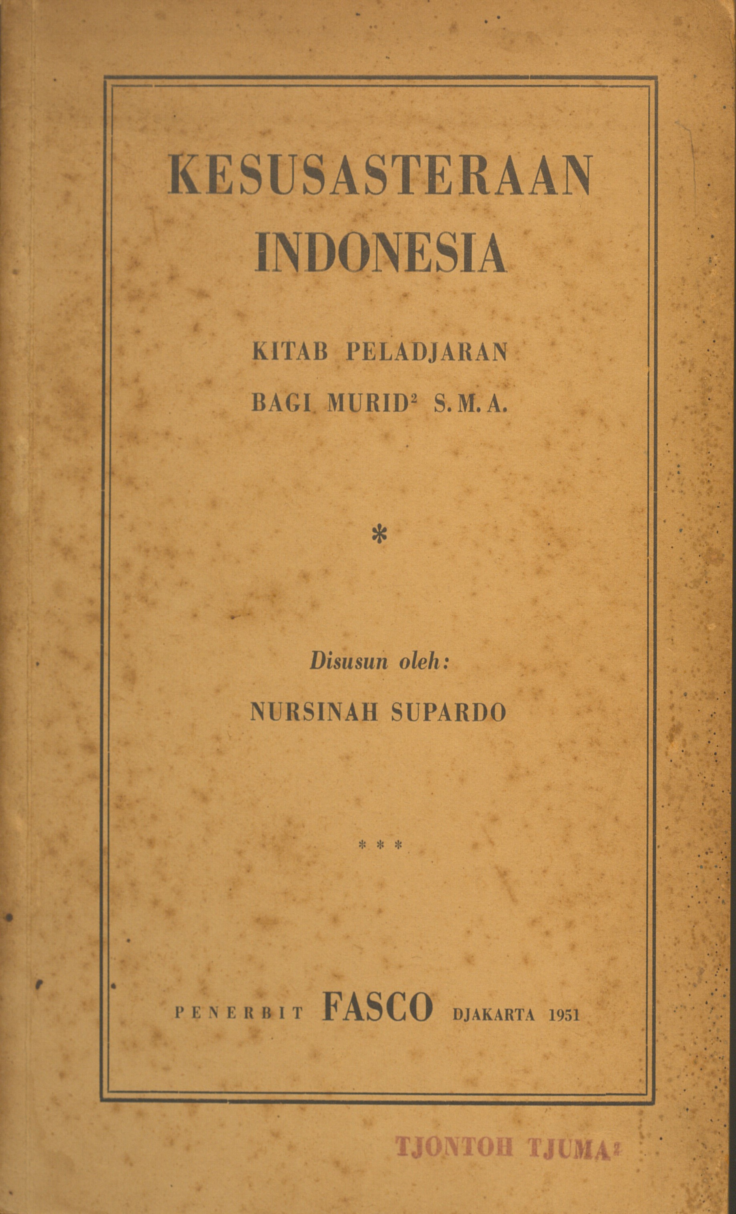Kesusasteraan Indoneisa kitab pelajaran bagi murid SMA