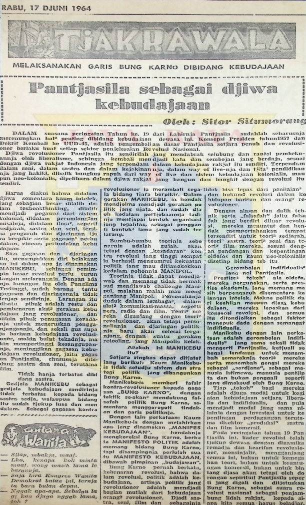 Tjakrawala melaksanakan garis bung karno dibidang kebudajaan : pantjasila sebagai djiwa kebudajaan