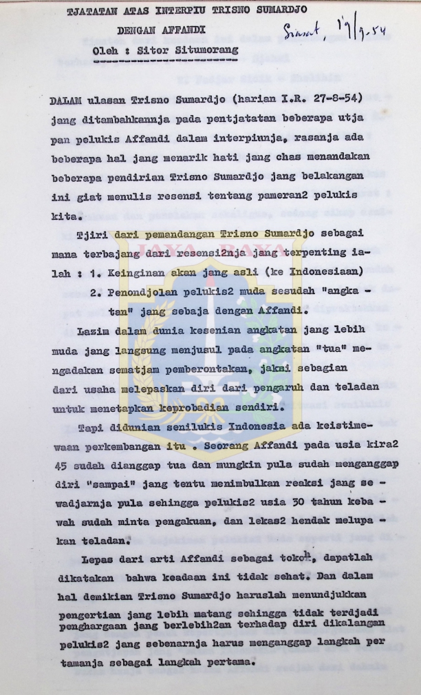 Tjatatan atas interpiu Trisno Simardjo dengan Afandi