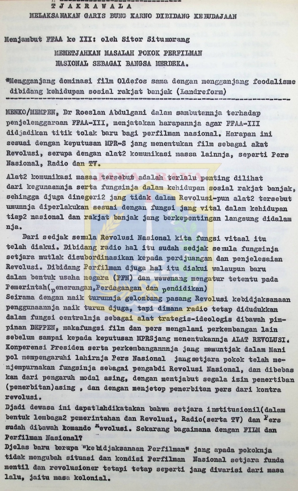 Melaksanakan garis bung Karno dibidang kebudajaan