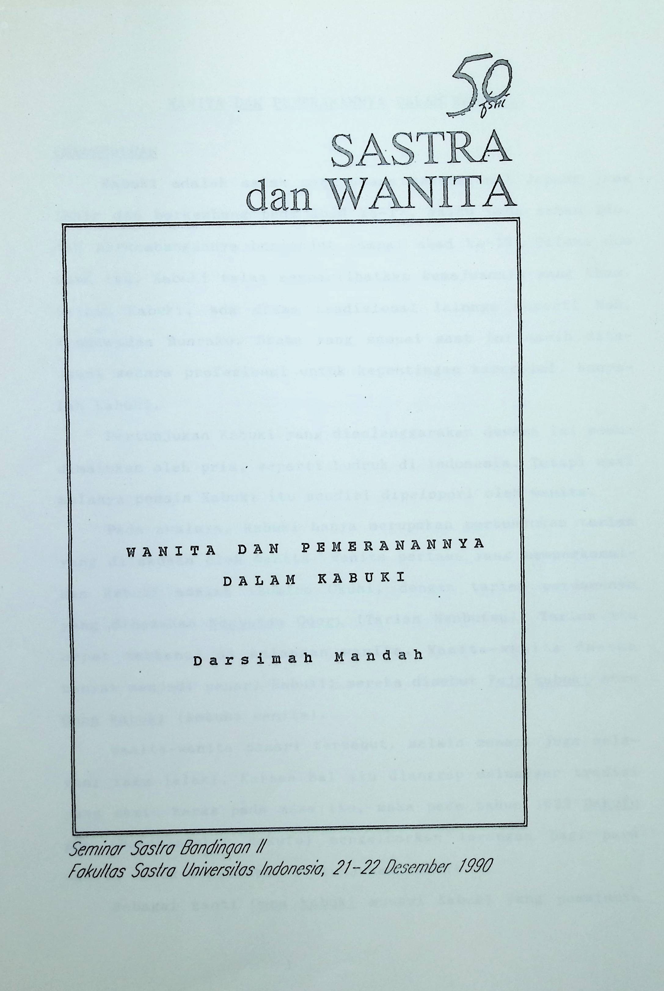 50 Sastra dan wanita. Wanita dan pemeranannya dalam kabuki