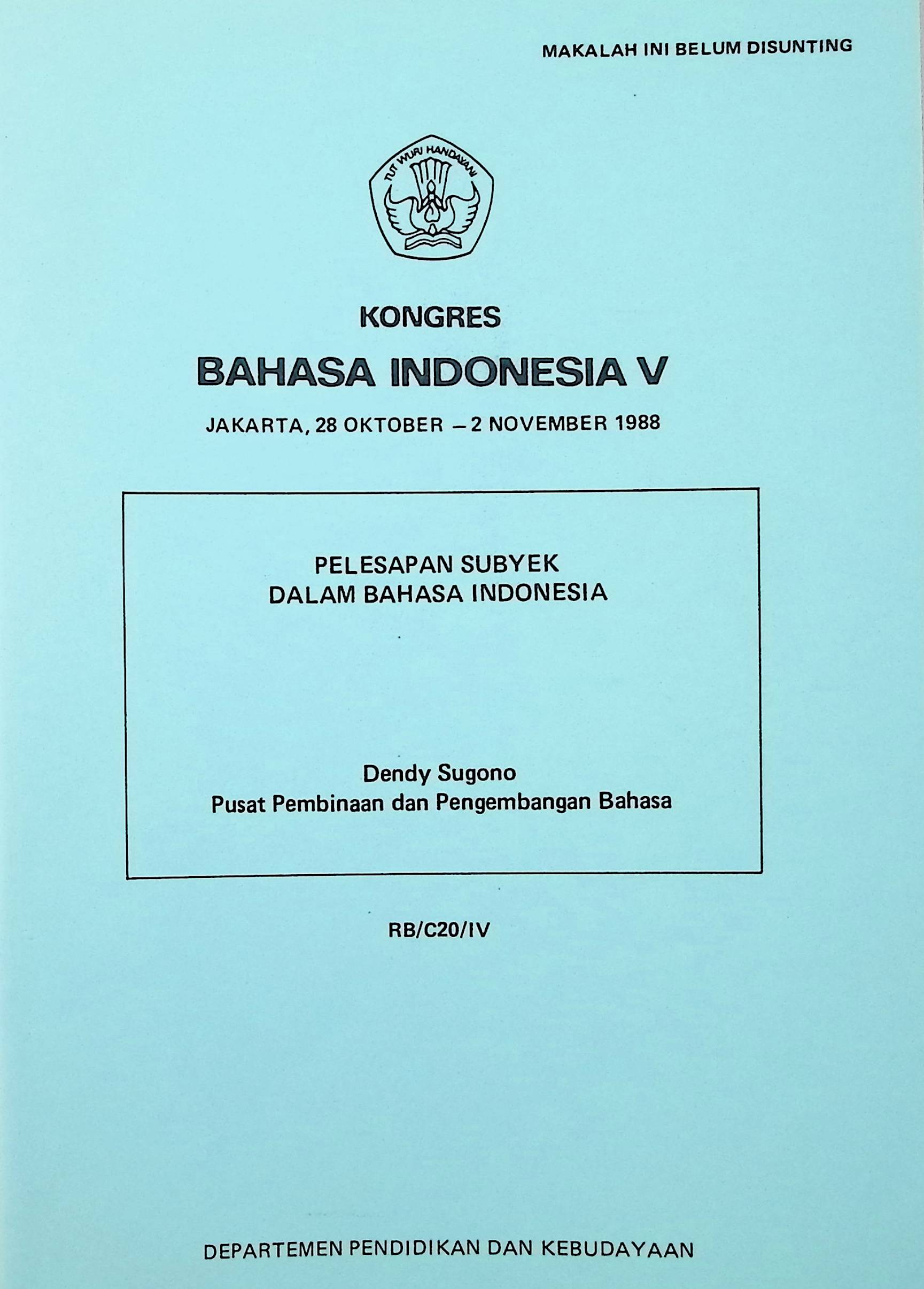 Pelepasan subyek dalam bahasa Indonesia