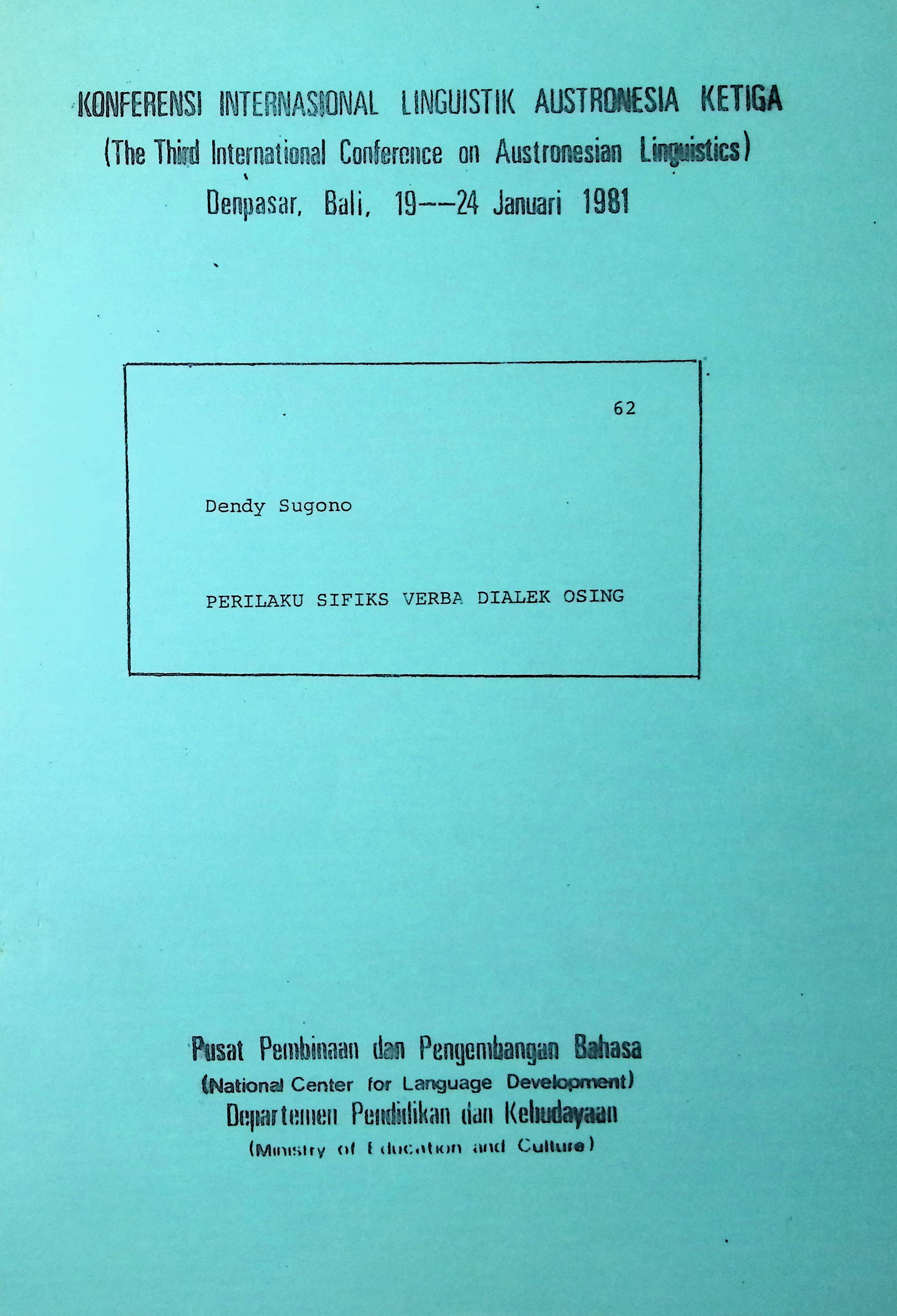 Perilaku sifiks verba dialek Osing