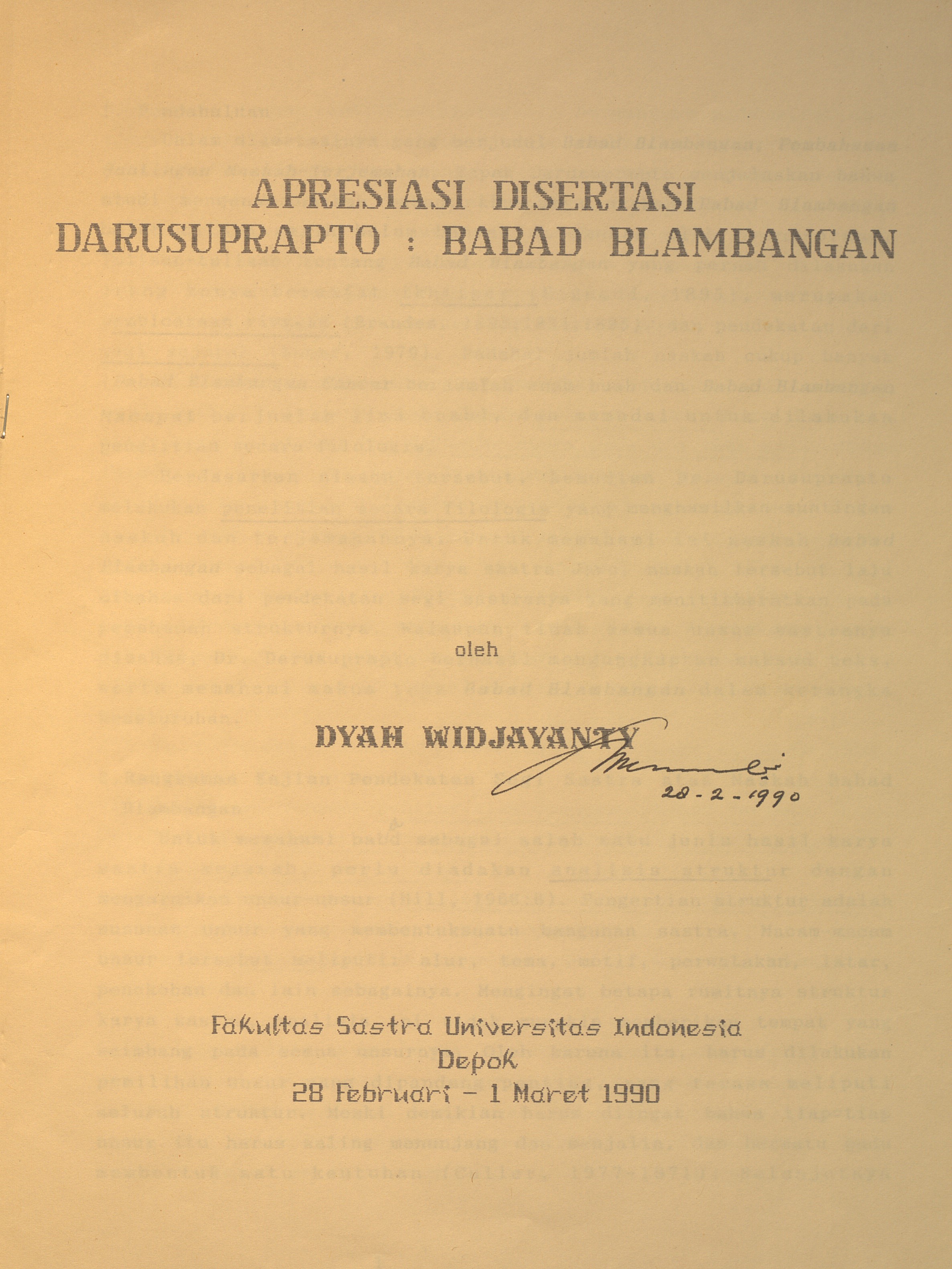 Apresiasi disertasi Dasrusuprapto. Babad Blambangan