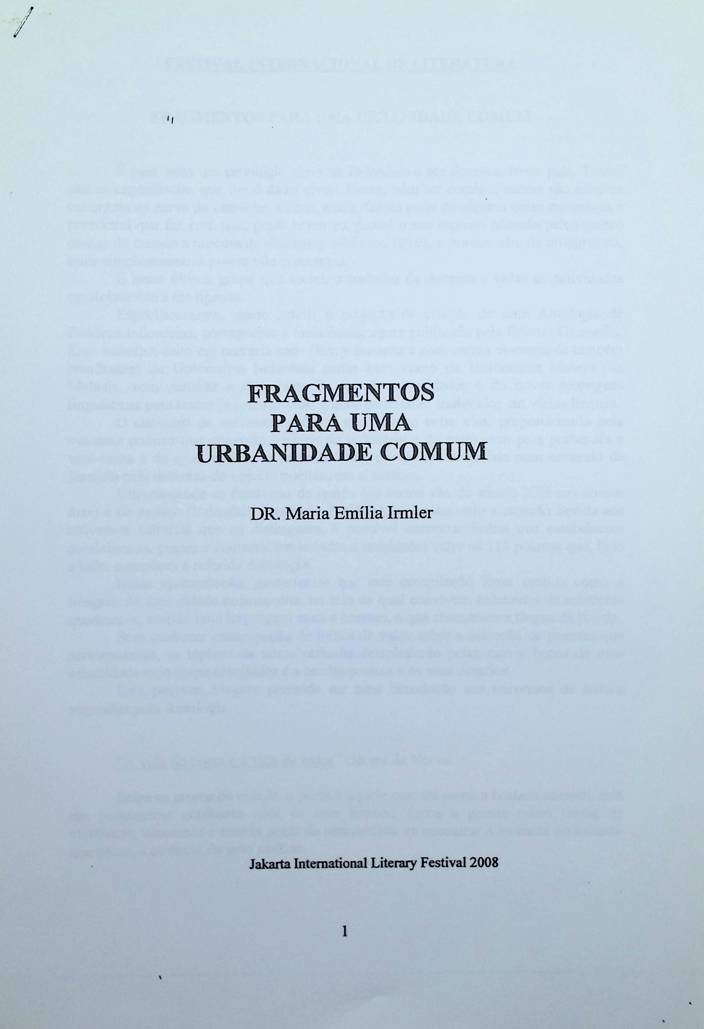 Fragmentos para uma urbanidade comum