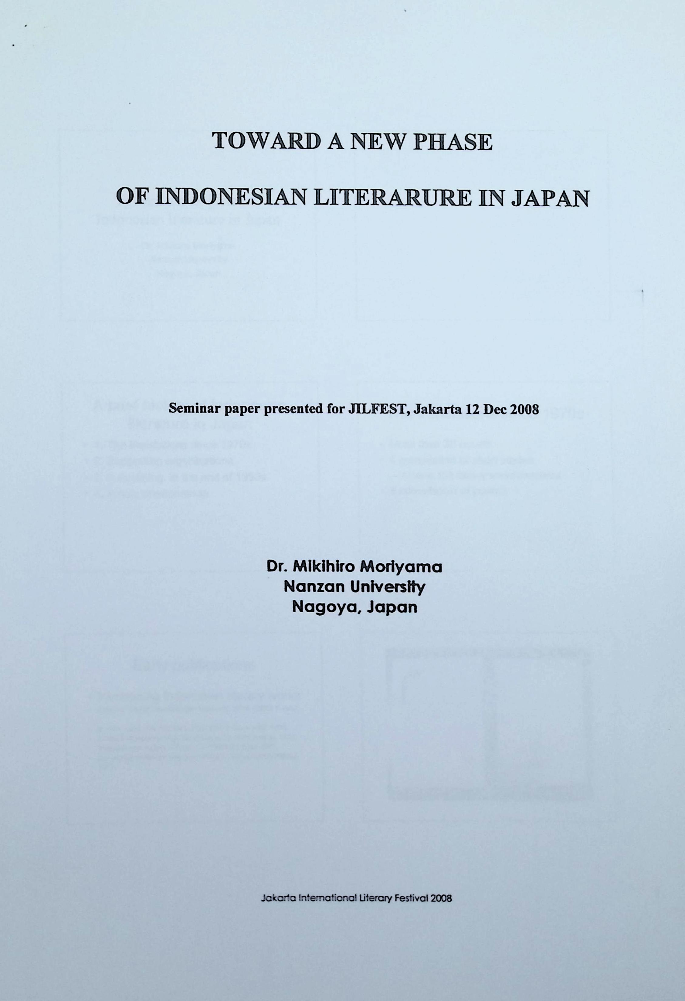 Toward a new phase of Indonesian literature in Japan