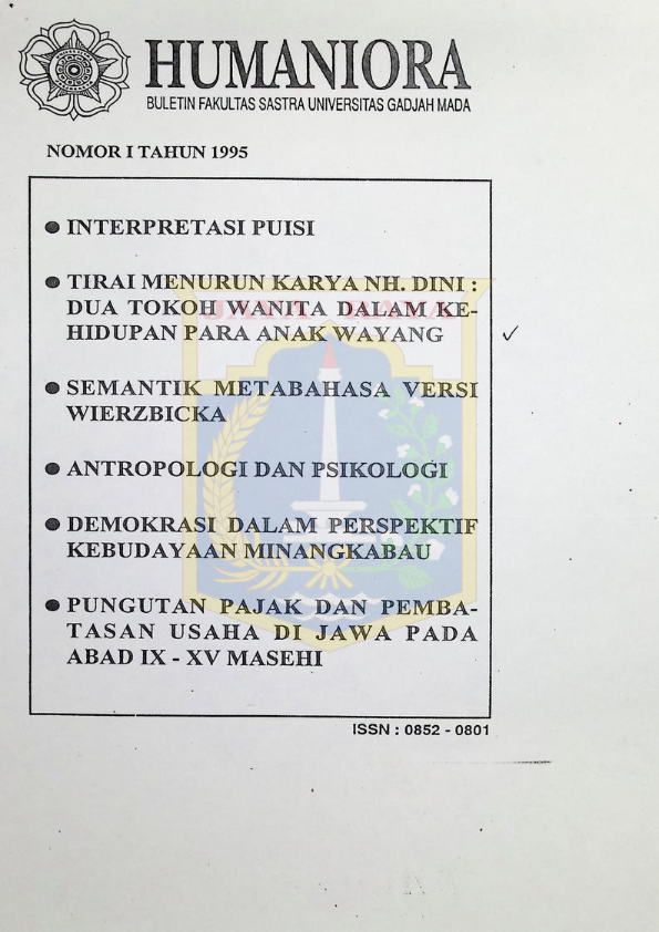 Tirai menurun karya Nh. Dini : Dua tokoh wanita dalam kehidupan para anak wayang